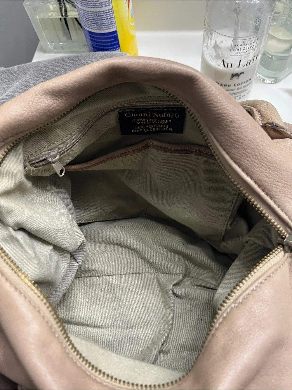 Gianni Notaro Taupe Leather Shoulder Bag